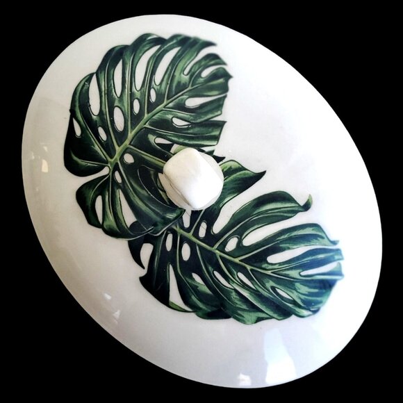 Monstera Leaves by Santa Anita Casserole Lid Ceramic 1949 Vintage Replacement - Picture 1 of 8